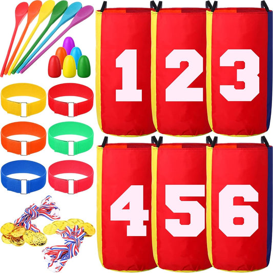 38 Pieces Outdoor Games Potato Sack Lace Bag Egg Spoon Race 3 Leg Relay Race Band Medal Carnival Game Boys Girls Adults Family Birthday Party Lawn Garden Backyard Outdoor Games