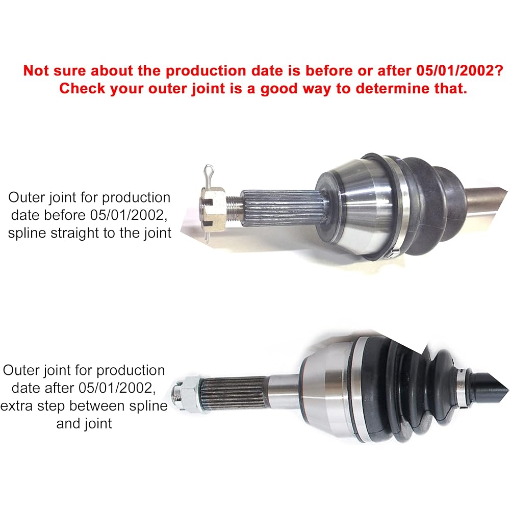 DTA P252 Rear Left and Right Side Premium ATV CV Axle 2002 Polaris Sportsman 700. Manufacture date before May 1, 2002.