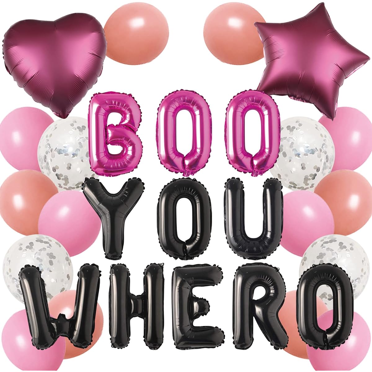 HOMEZZO Boo You Whoee Balloon Banner - Girl Themed Party Decorations Pink Halloween Party Balloon Garland for Bachelorette Bridal Shower Birthday