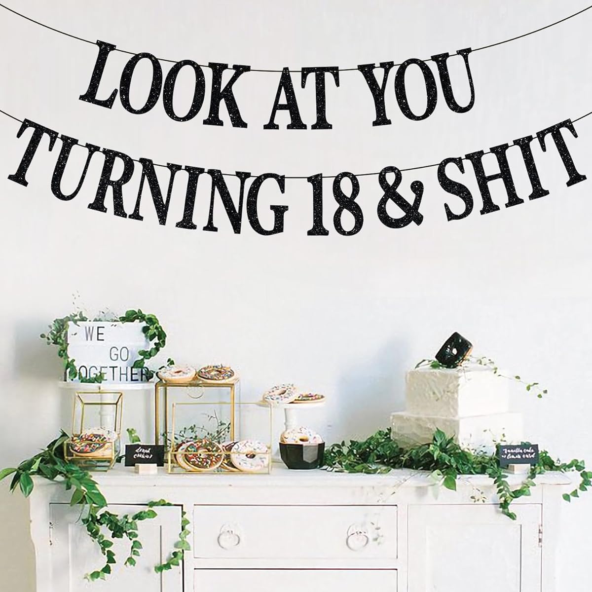 Happy 18th Birthday Banner, 18 Years Old Adult, 18 Years Old, 18th Birthday Party Decorations, Hanging Backdrop Gifts, Black Glitter