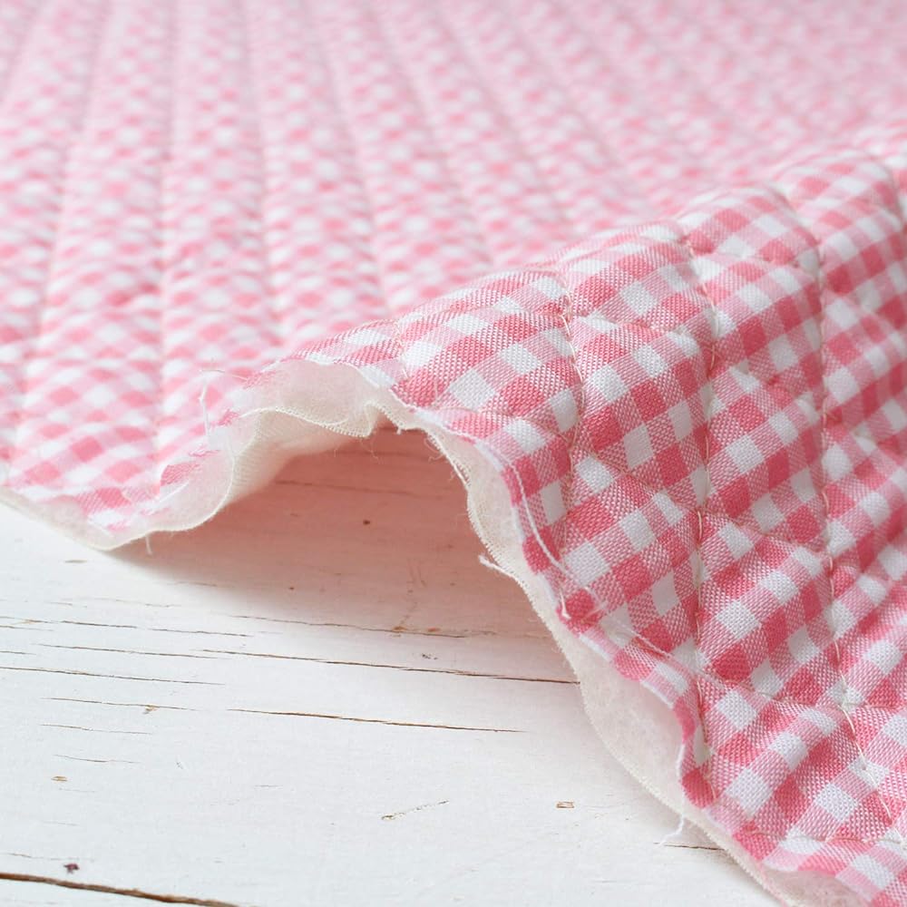 Cosmo Textile Gingham Check Pattern Quilting Fabric, Kindergarten Cloth, Cushion Fabric, Width Approximately 110cm x 6m Cut, Pink AQ3001-2A-6M