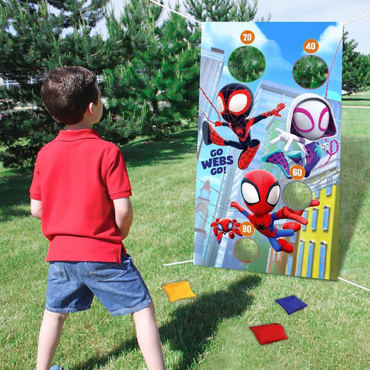 RenbangUS Spider Toss Game Banner with 4 Bean Bags, Spidey Amazing Friend Themed Indoor Outdoor Throwing Game Party Supplies for Kids