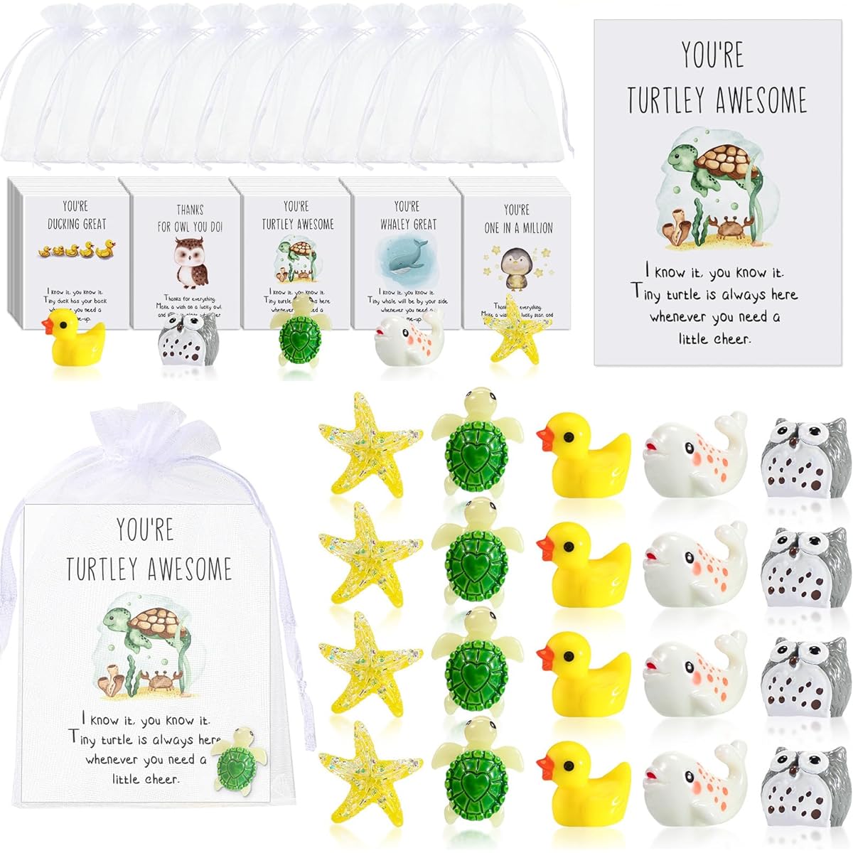 Employee Appreciation Gifts, Assistant Inspirational Gifts, Thank You Gifts, Animal Pun Thank You Cards, Funny Resin Duck, Star, Whale, Turtle, Owl for Coworkers, Pocket Keepsakes (25)