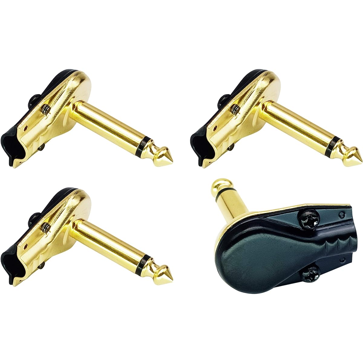 AAOTOKK 90 Degree 6.35mm Adapter Gold Plated Right Angle 6.35mm 1/4'' TS Mono Male Flat Pancake Style Plug Connector Speaker Patch Cable for Guitar (Pack of 4)