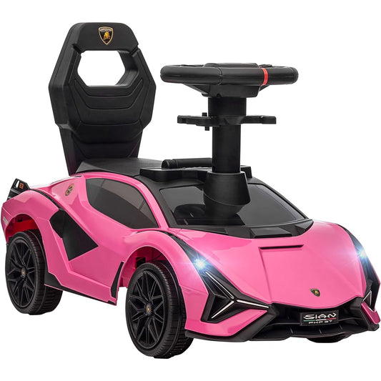 Aosom License Lamborghini SIAN FKP 37 Kids Ride-On Push Car Ride Racer Slide Car from Feet to Floor with Music Headlight Under Seat Storage 18-48 Months Pink