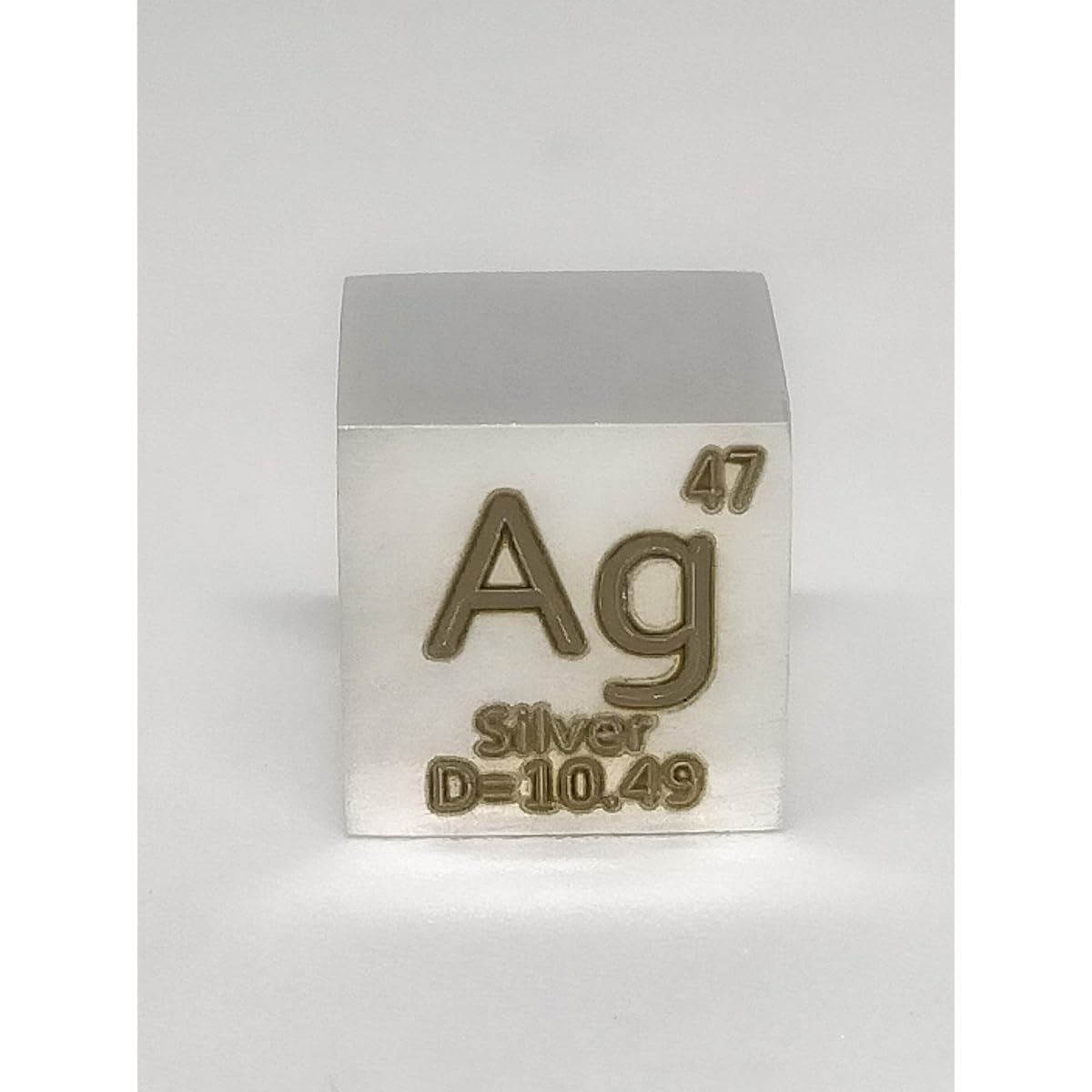 Elemental specimen Silver Ag (10mm cube, stamped A, mirror finish)