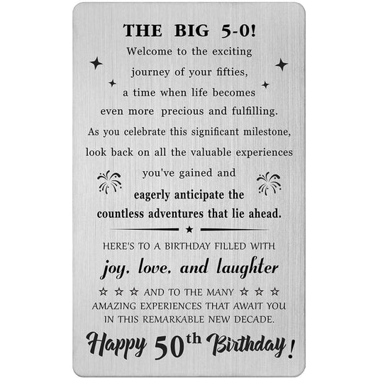 50th Birthday Gift - Steel Engraved 50th Birthday Card - 50th Birthday Gift