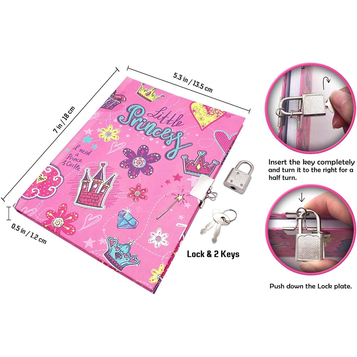 EverCreatives Kids Journal for Girls, 7 x 5.3 Size, 160 Pages, Girls Diary with Lock for Writing
