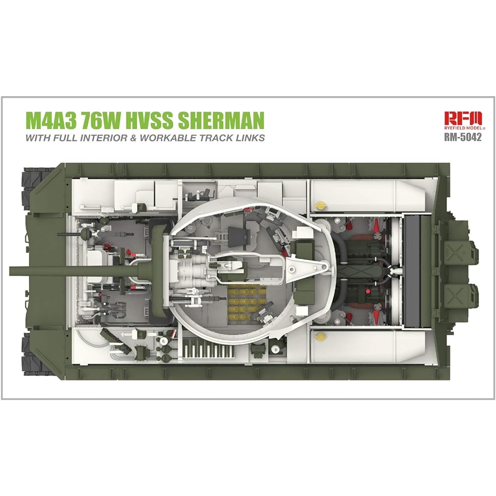 Ryfield Model 1/35 US Army M4A3 76W HVSS Sherman Medium Tank w/Movable Track & Full Interior Plastic Model RFM5042