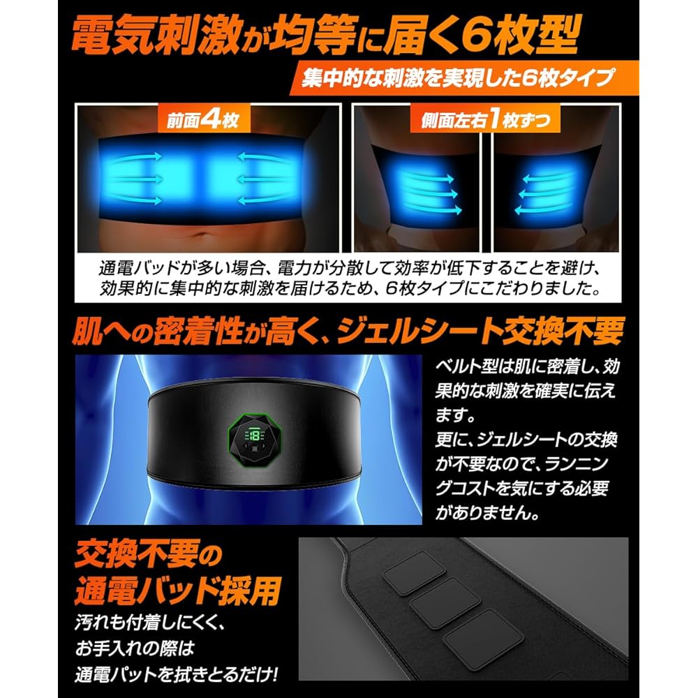[2024 Improved Model/No Gel Sheet Required] EMS Abs Belt, No Gel Sheet Required, USB Rechargeable, Muscle Training Equipment, LCD Display, Abs Machine, Abs Machine, EMS Abs Belt, 6 Types of Modes, 19 Levels of Intensity, Abs Pad, Unisex, Japanese Instruc