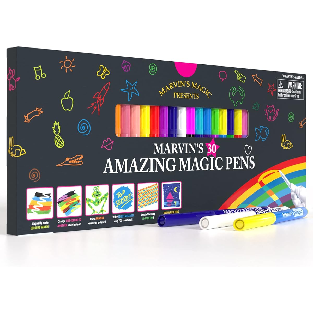 Marvin's Magic - New x 30 Amazing Magic Pens - Color Changing Magic Pen Art - For 3D Lettering and Writing Secret Messages - Includes 30 Magic Pens