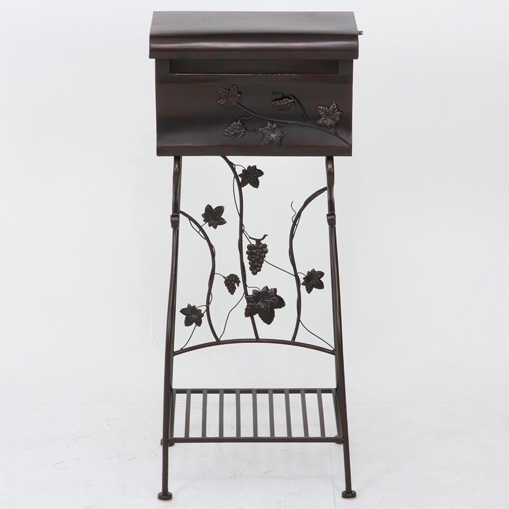 Fuji Boeki Mailbox Post Mailbox Width 42.5 x Depth 34.5 x Height 99cm Brown Free Stand Type with Shelf Grape 38174