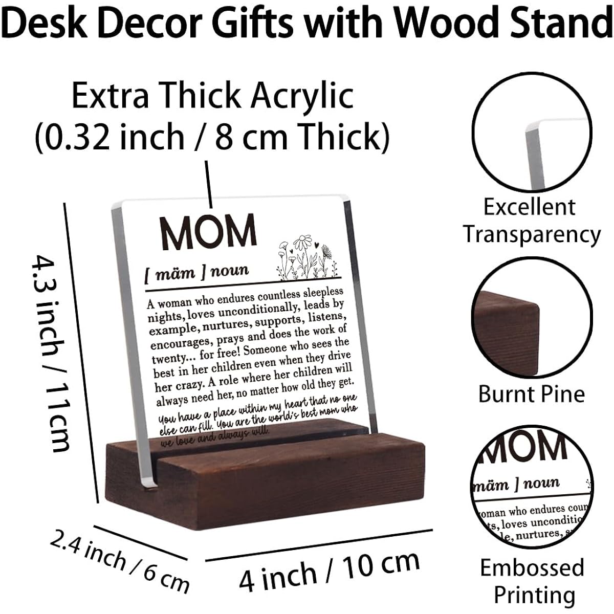 Gifts for Mom from Daughter or Son, Birthday or Mother's Day Gifts, Unique Gift Ideas for Mom, Mother in Law, New Mom, Thank You, Mom Gifts, Definition of Mom, Acrylic Board, Home Desk Sign