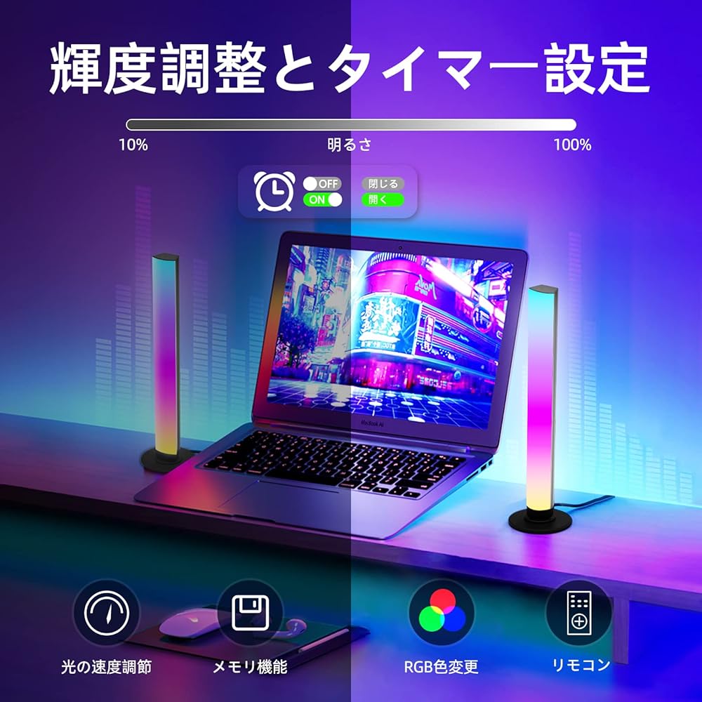 [Set of 2] LED Game Light Video Light RGB Color Change 300+ Lighting Modes Music Sync Rhythm Light for PC & TV Backlight Floor Stand Living Room Suitable for Games, Parties, etc. Atmosphere Light 3 Control Methods (APP/Remote Control/Control Box)