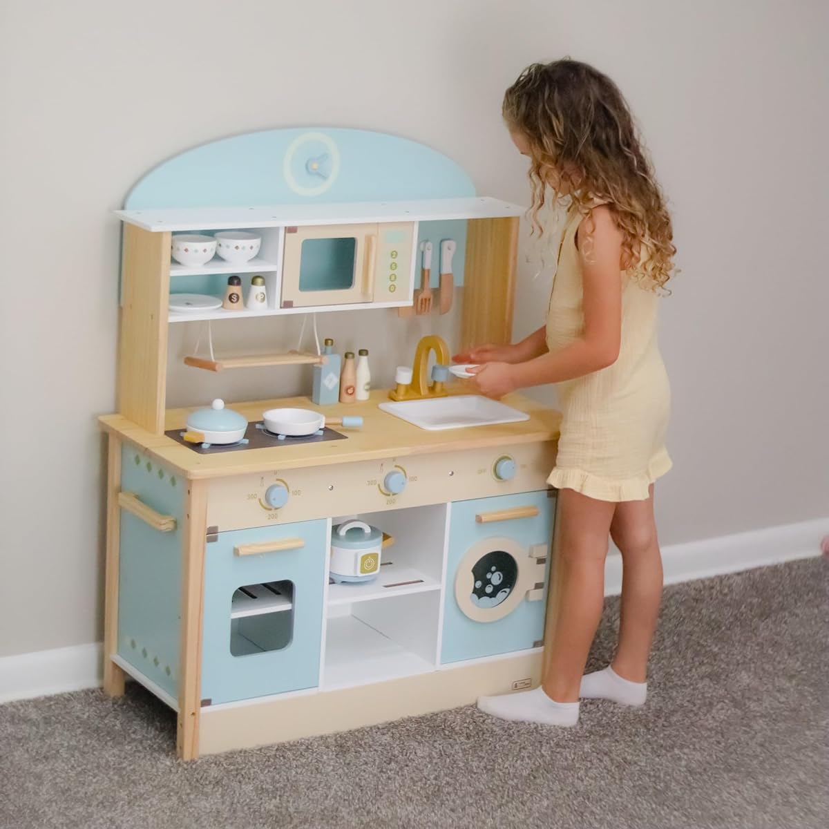 ROBUD Kids Kitchen Playset, Wooden Kids Play Kitchen Set, Pretend Play for Toddlers, Boys and Girls