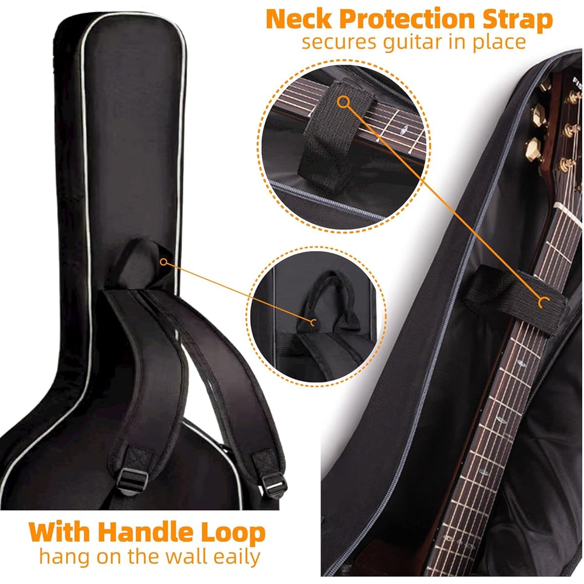GIGKOUKI Bass Guitar Bag Gig Bag 0.35 Inch Backpack Padded Soft Case Padded Black Electric Bass Case with Back Hanger Loop and Neck Strap, Black///White, Classic