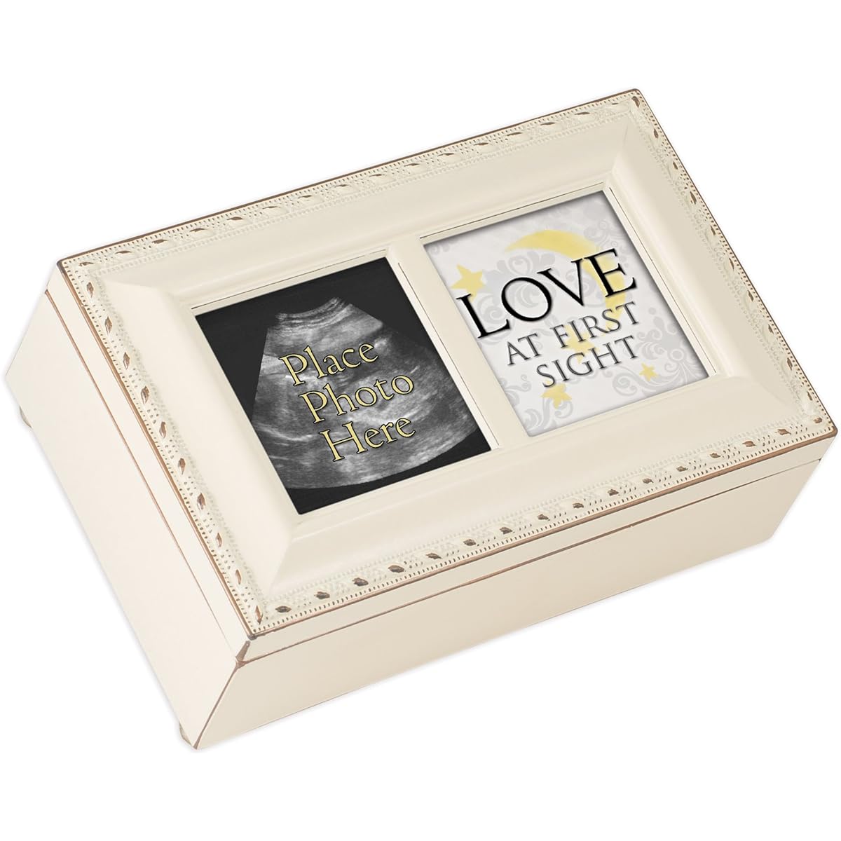 Cottage Garden Love First Sight Photo Small Ivory Gold Trim Jewelry Music Box Brahm's Lalala Labby