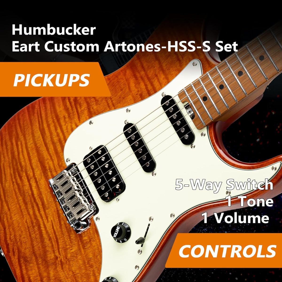EART electric guitar, 6-string maple fingerboard solid body right-handed, stainless steel frets
