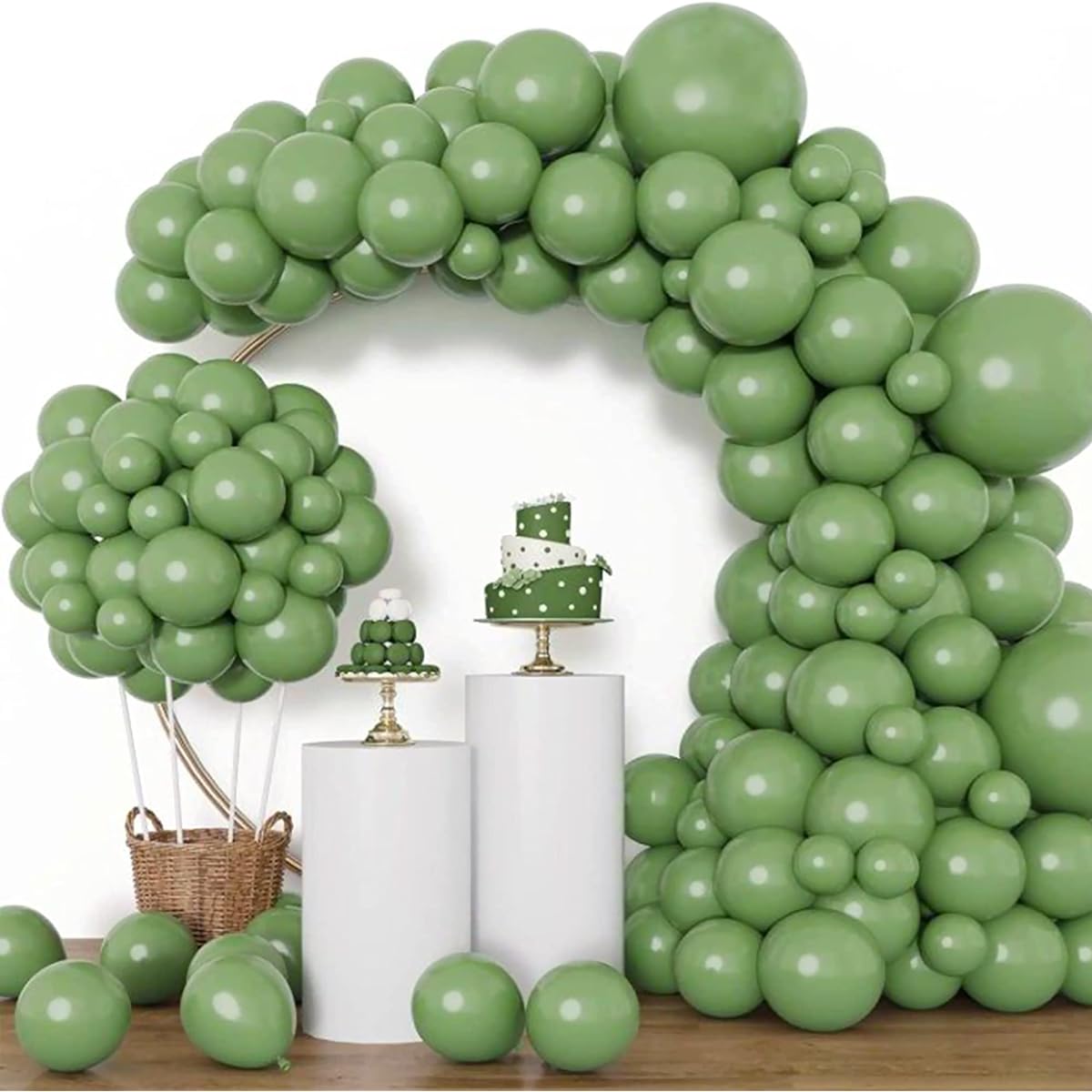 CANREVEL Sage Green Balloons - 100pcs Different Size 5/10/12/18inch Olive Green Latex Balloons Garland Arch Kit for Birthday Party Baby Shower Wedding Christmas Holiday Balloons Jungle Safari Wild One Decorations