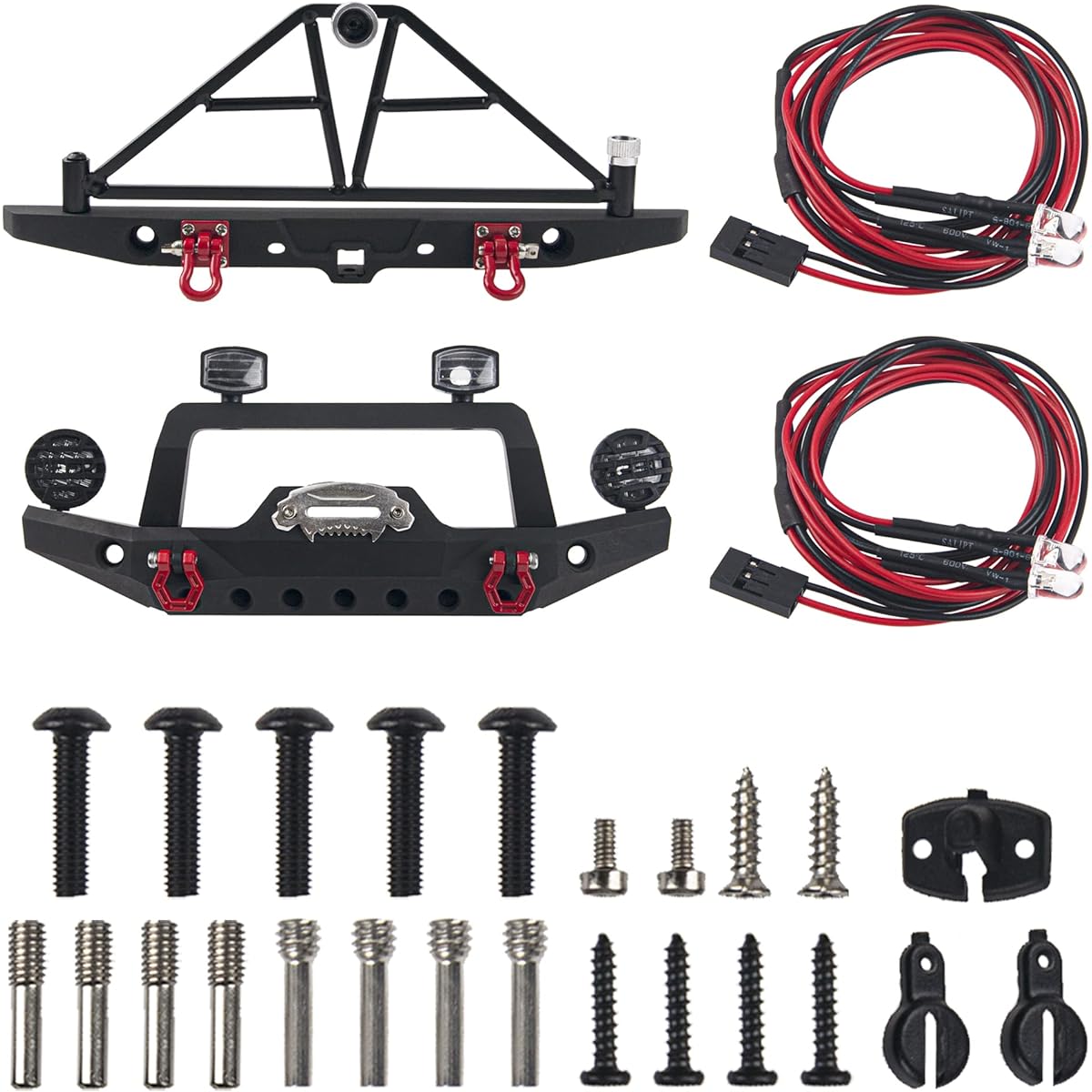 Vgoohobby Aluminum Front & Rear Bumper with LED Headlight Tow Hook Spare Tire Carrier Compatible with Traxxas TRX4 TRX-4 Axial SCX10 SCX10-II 90046 90047 SCX10-iii AX10300 1/10 RC Crawler Vehicle