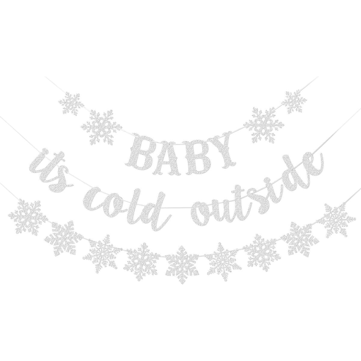 Baby It's Cold Outside Banner and Snowflake Banner Winter Baby Shower Winter Wonderland Decorations (Silver Glitter)