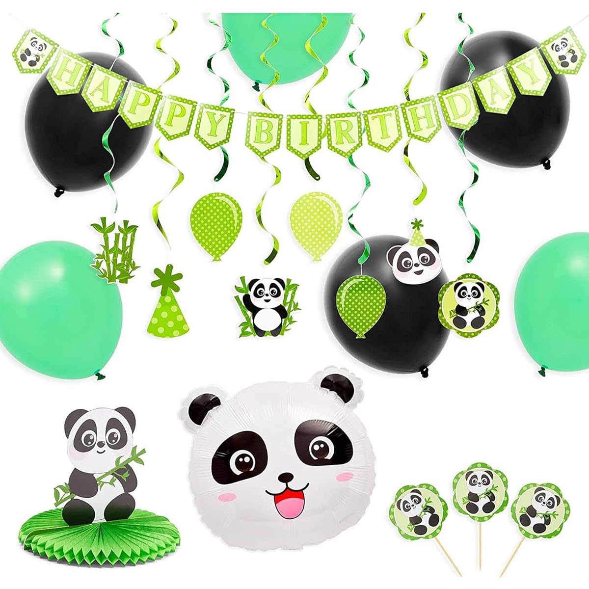 Panda Birthday Party Supplies with Balloons Cake Topper Decoration (49 Pieces)