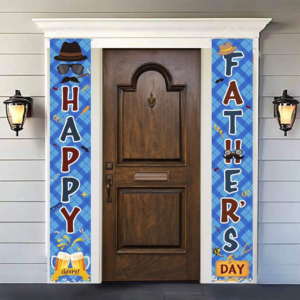 Father's Day Decorations Porch Sign - Happy Father's Day Banner Front Door Hanging Sign - Father's Day Party Supplies Indoor Outdoor