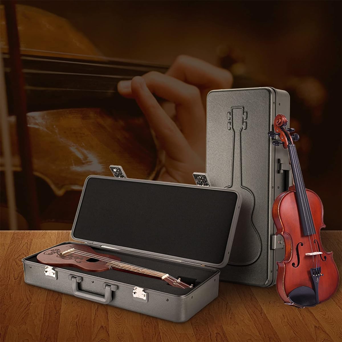 Violin Case Violin Hard Case with Hygrometer Handle Lock Zipper Backpack Strap Professional Fiddle Rectangular Hard Case Lightweight,Silver-3/4