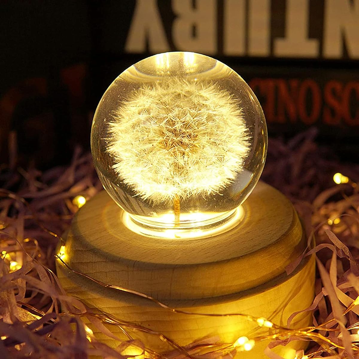 LFGKeng Crystal Ball Music Box Danpo Specimen Crystal Decorative Ball Night Light Wooden Base Luminous Rotating Music Box Home Ornament Birthday/Mother's Day Gift