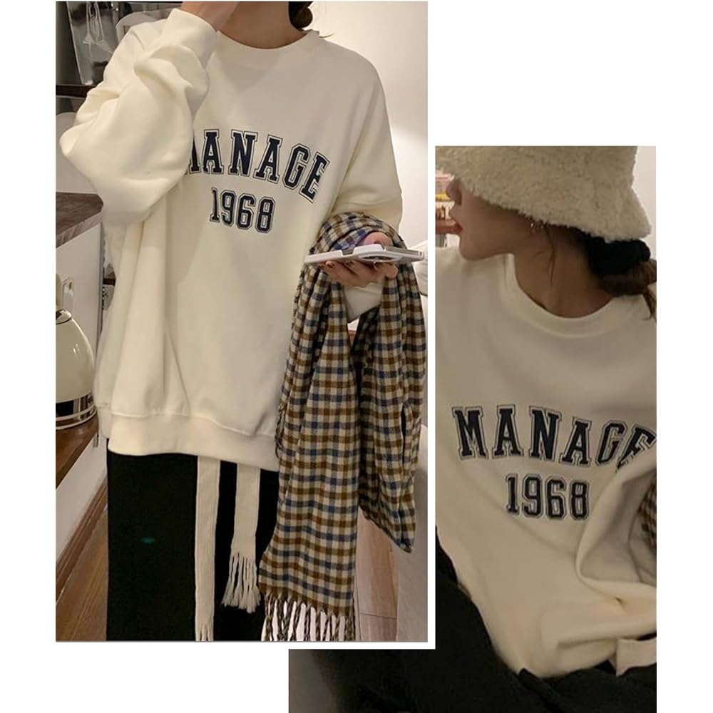 [J.STORE] College Logo Print Design Sweatshirt Loose Casual Sweatshirt Tops Women's
