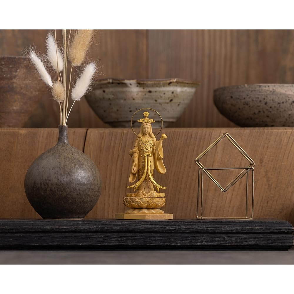 Tiny Buddha Kisshoten Standing Statue - 11cm Joruri Temple Type (Wooden: Boxwood Gold Paint Finish)_Buddha Statue Figure Wood Carving Ornament (GSB Kisshoten