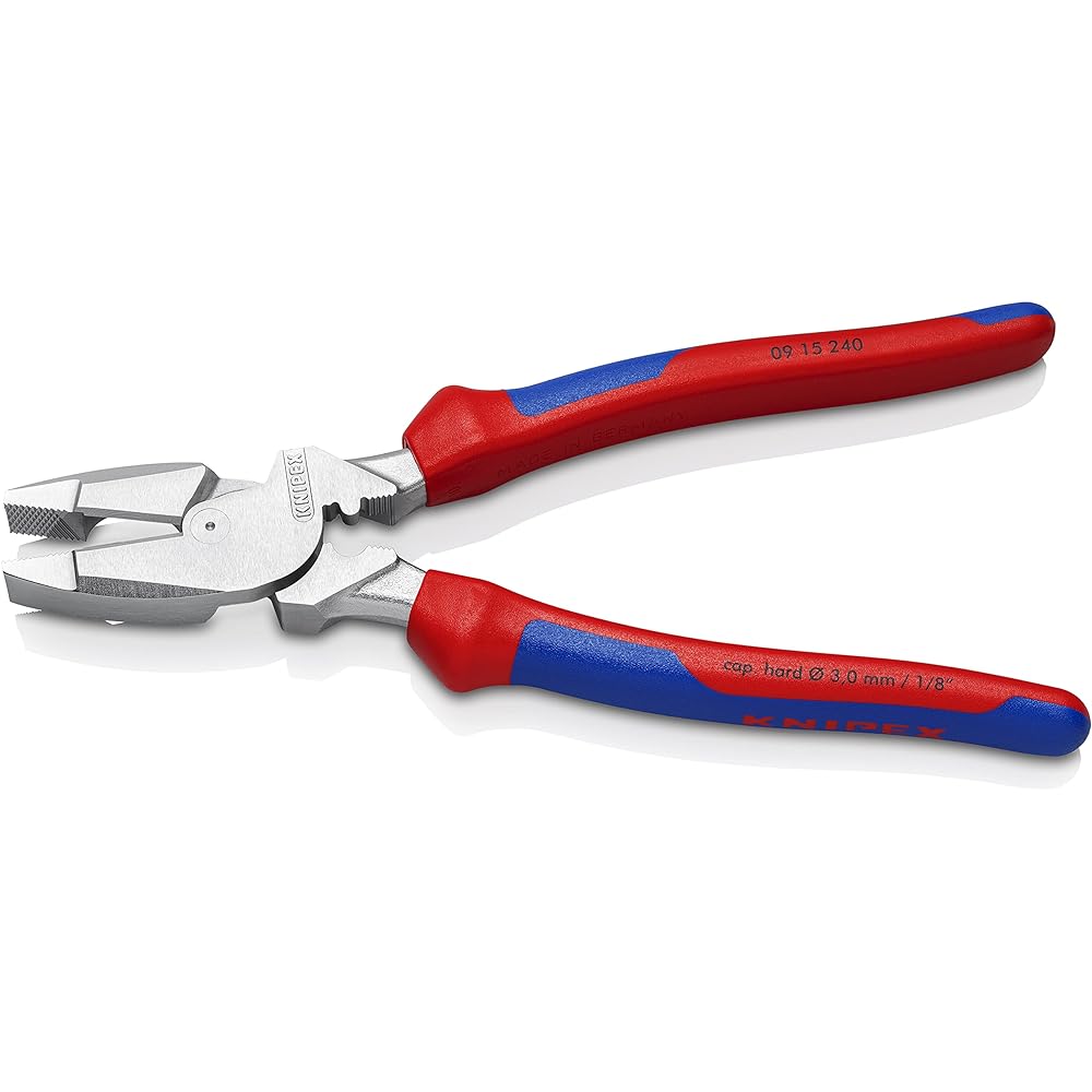 KNIPEX Strong pliers with crimping for overhead line work Comfort grip handle Chrome plated specification Total length 240mm 0915-240