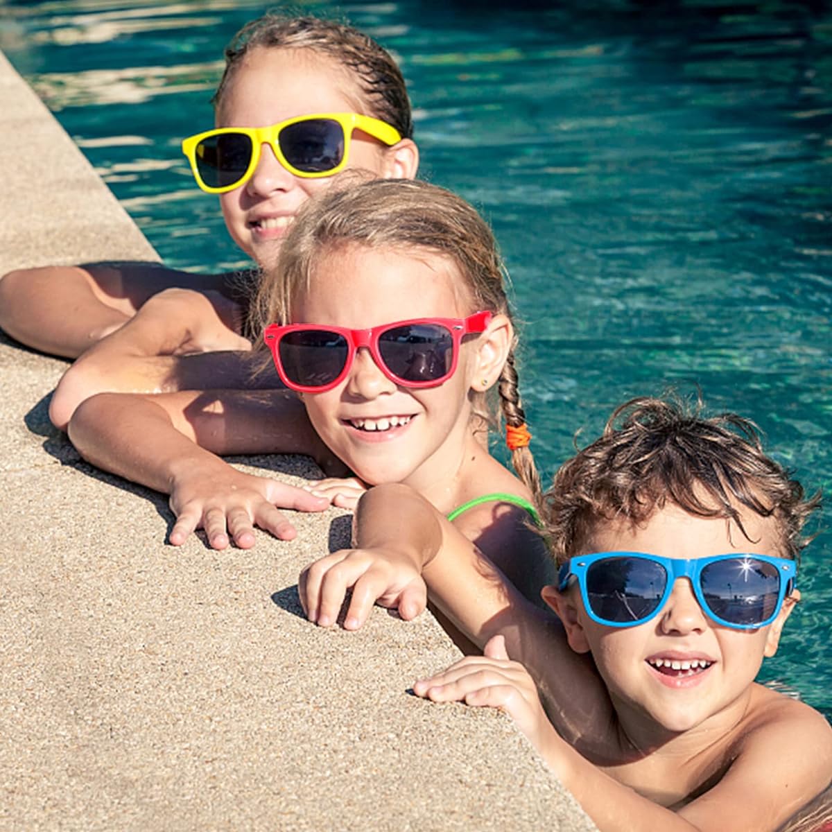 DoYoDoYa 12 Pack Kids Sunglasses Bulk, Neon Color Sunglasses UV Protection Beach Pool Party Favors Good Bag Filler Sunglasses Party Favors