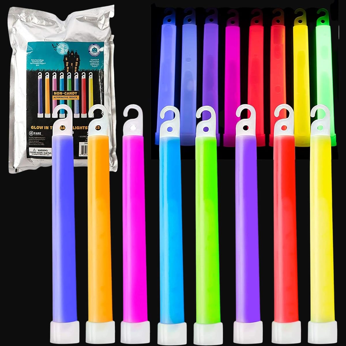 Teal Pumpkin Halloween Party 6" Glow Sticks (12 Pack) - Multicolor Necklace with Lanyard - For Safe Trick or Treat Lights and No-Candy Treats