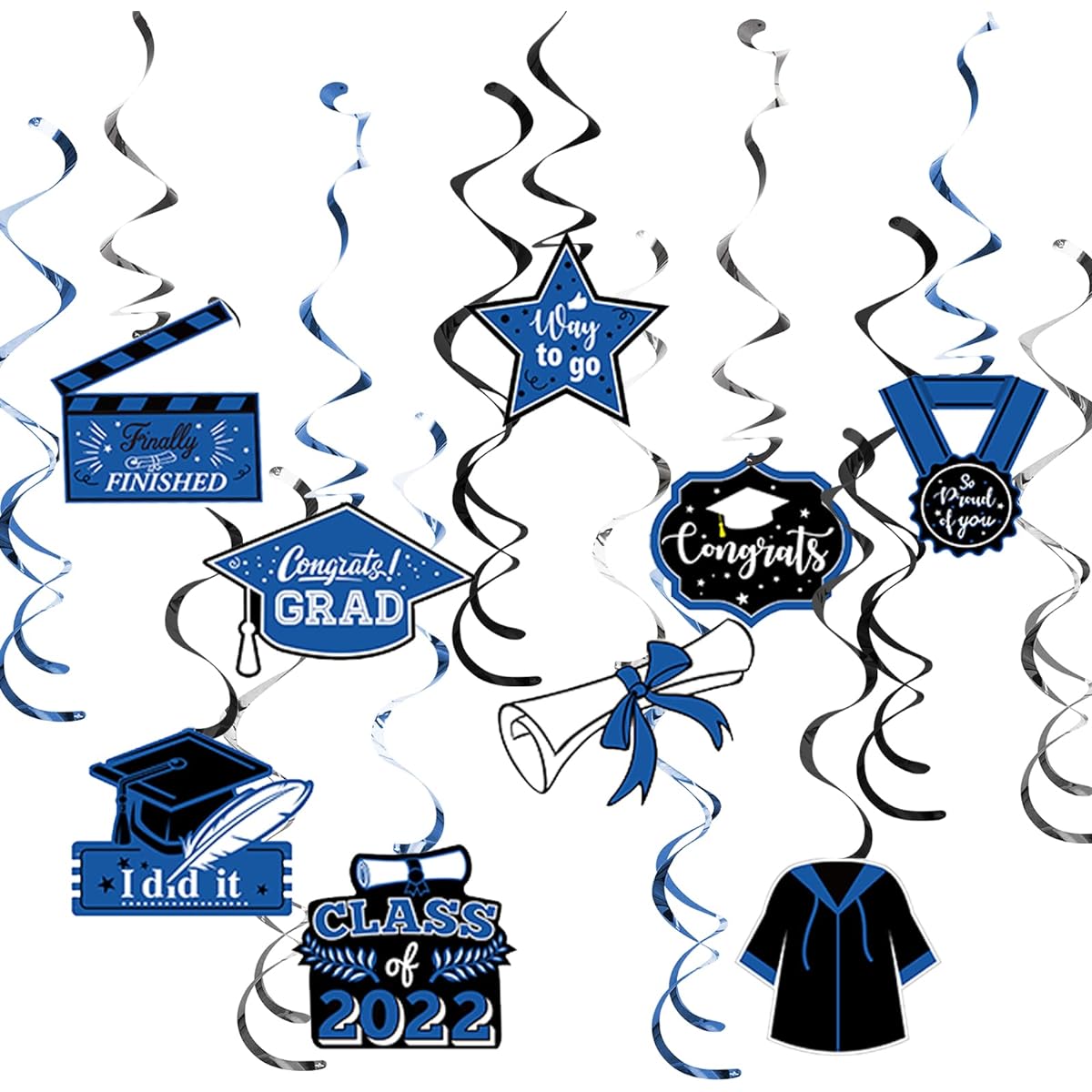 Graduation Party Decorations Navy Blue Black 2022 Hanging Swirls 15 Pieces Class of 2022 Navy Blue Black Silver Backdrop Ceiling Home Classroom Graduation Party Supplies