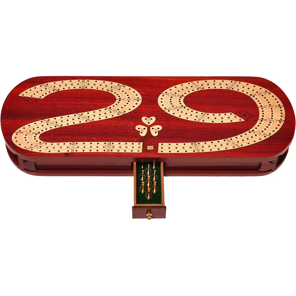 Palm Royal Handcraft - 3 Track Continuous Cribbage Board Inlane Bloodwood/Maple Cribbage Board 120 Pieces 29 Pieces 3 Track Cribbage