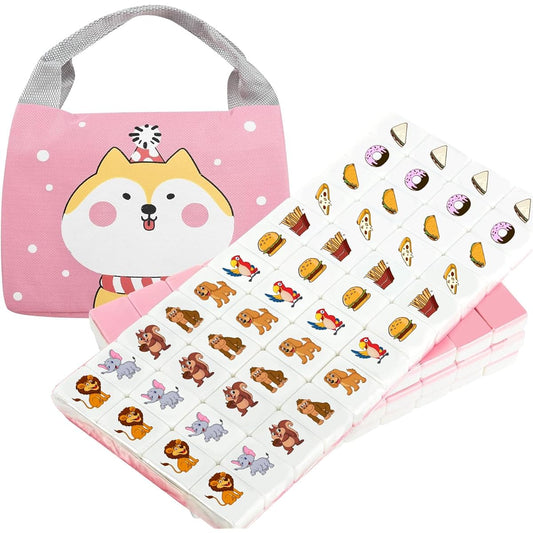 WELLATENT Seaside Escape Game Block Mahjong Set 49 Tiles 38mm Pet & Food Pattern