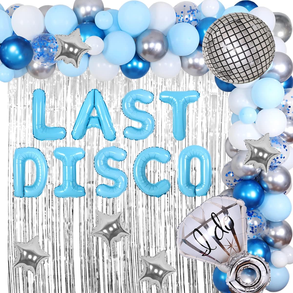 Last Disco Bachelorette Party Decorations Kit - Silver and Blue Nashville Western Balloon Arch Garland Kit Disco Cowgirl Bachelorette Party Decorations with Tinsel and Disco Balloons Star Balloons