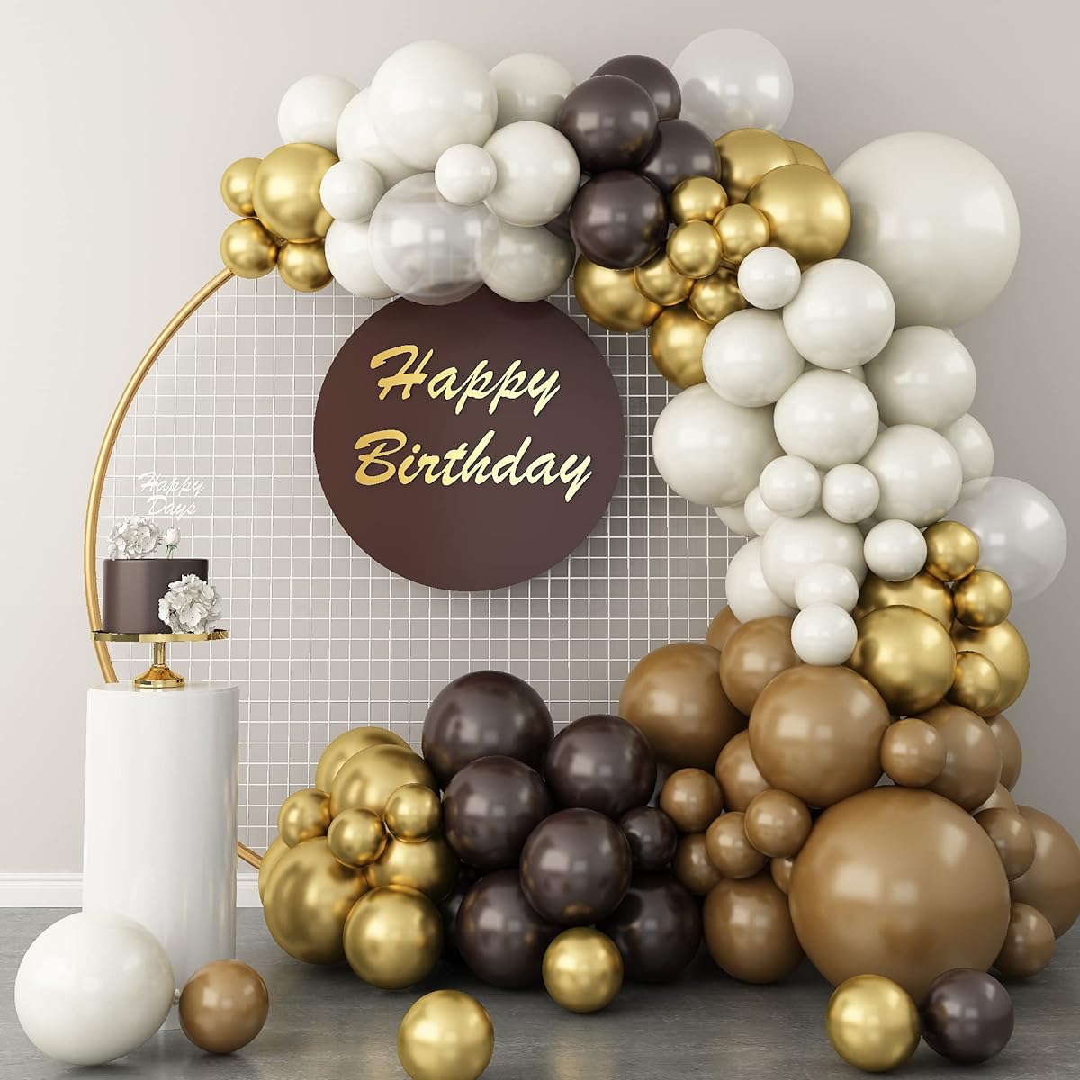 GREMAG Brown Balloon Garland Kit Balloon Arch Kit 105 Pieces Khaki Dark Brown Retro Sand White Metallic Gold Clear Latex Balloons 5 10 12 18 Inch Different Sizes Bear Safari Theme Birthday Party