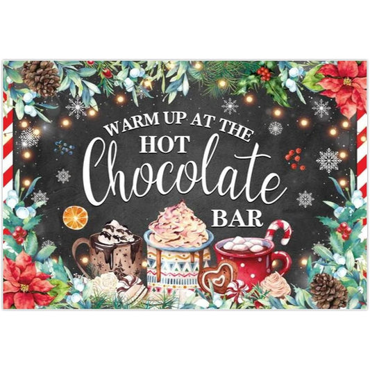 Allenjoy 68" x 45" Hot Chocolate Bar Background Winter Merry Christmas Warm Up with Cocoa Party Supplies Banner Watercolor Snowflake Backdrop Cake Table Decor Photo Booth Favors Portrait Props Gift