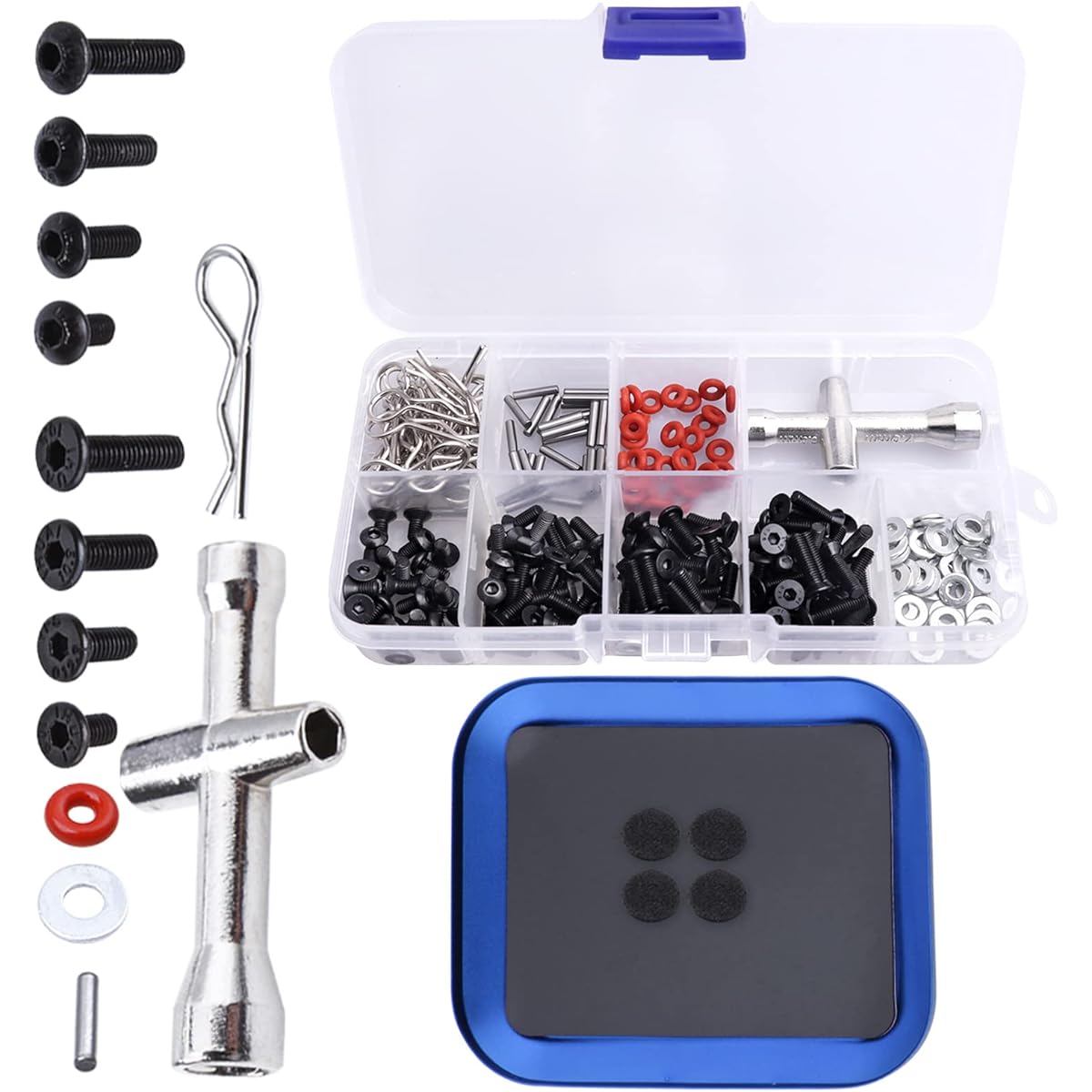 RC Screw Kit 241pcs M3 Hex Screws & Screw Tray Repair Tool Hardware Fastener Set for RC Hobby Universal Accessories for Traxxas Arrma Axial Redcat SCX10 Losi HPI 1/8 1/10 Scale RC Car Crawler