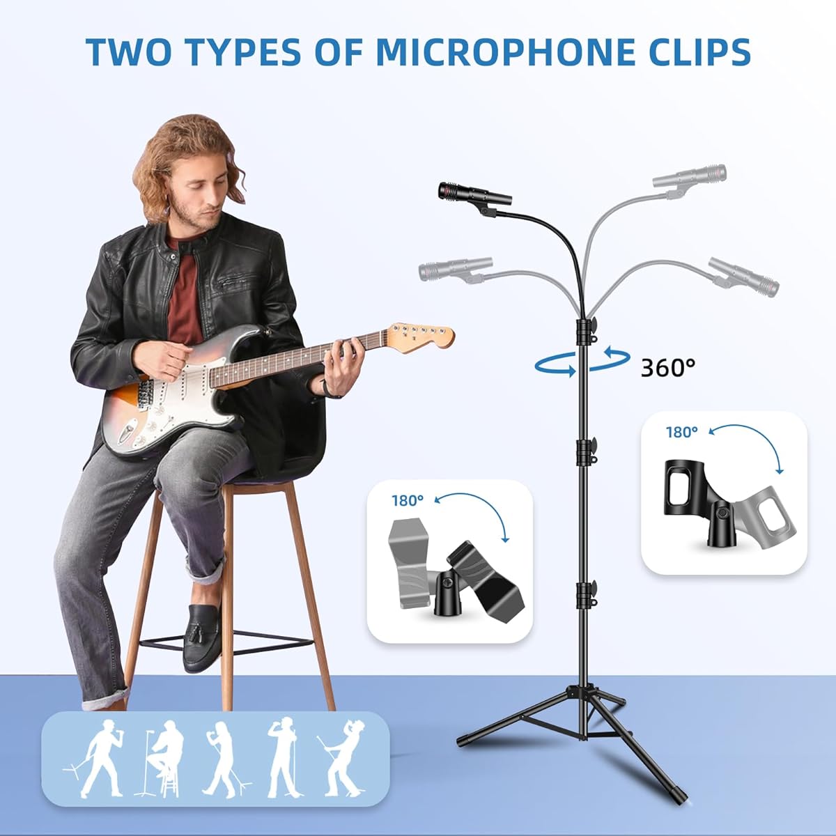 Microphone Stand Detachable Gooseneck Microphone Stand Microphone Arm Height Adjustable Adjustable from 24" to 67" Includes 2 Microphone Clips for Singing and Lectures