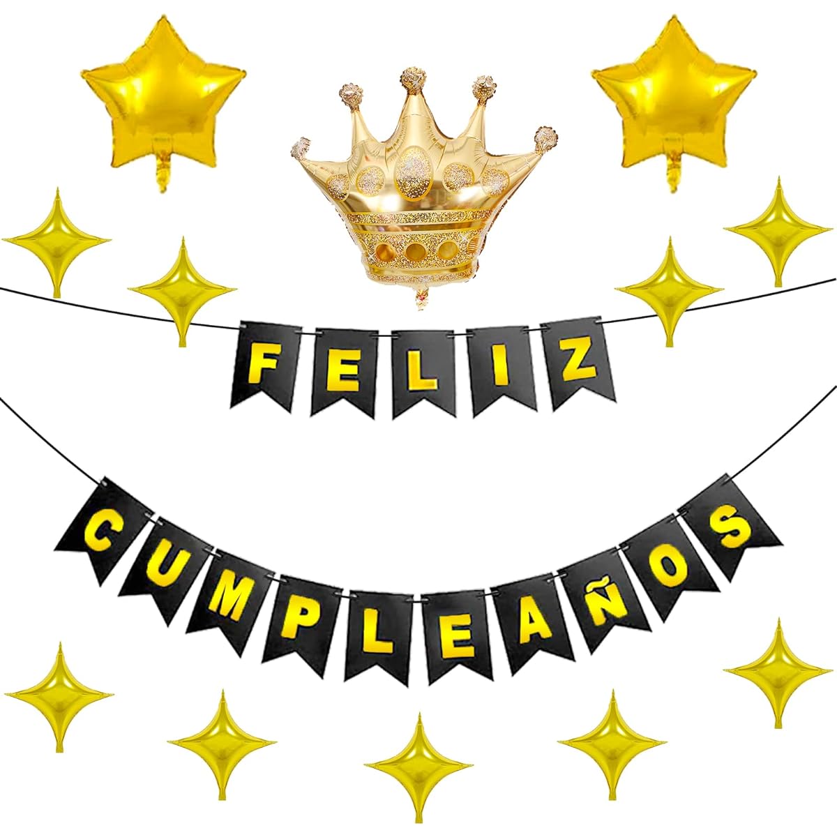 BIEUFBJI Feliz Cumpleaños Banner - Happy Birthday Banner Black & Gold Birthday Party Decorations Supplies Birthday Party Decorations Supplies Fiesta Theme Party Decorations Set
