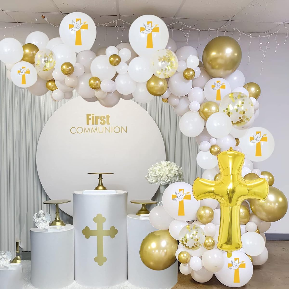 First Communion Decorations Balloon Kit 115pcs First Communion Balloon Arch First Communion Decorations God Blessing Baptism Christening Theme Party Supplies