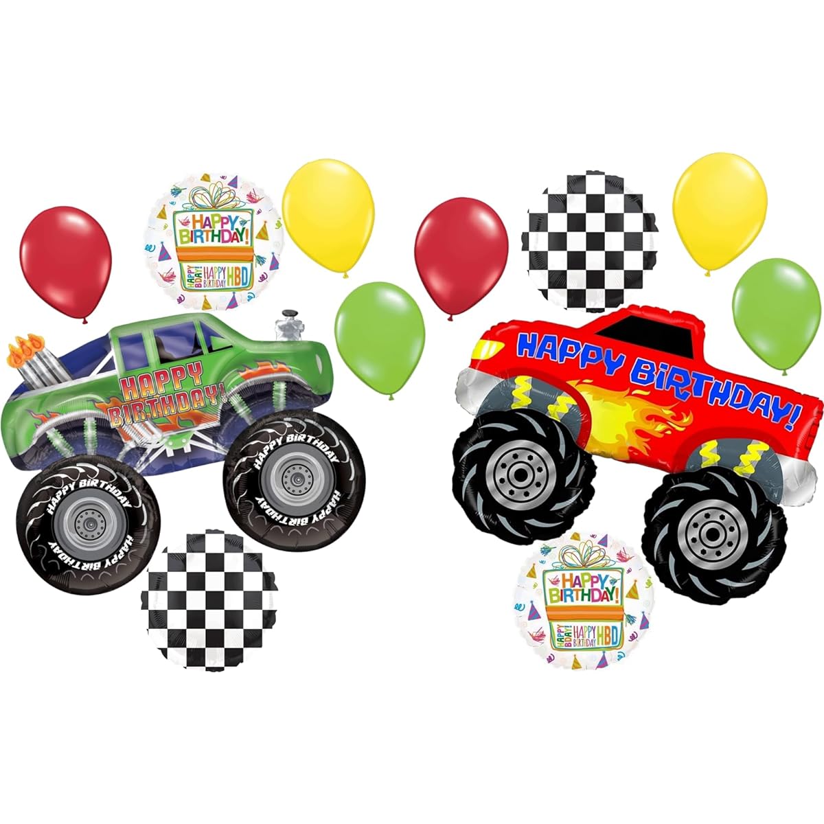 Monster Truck Birthday Party Supplies and Balloon Bouquet Decorations