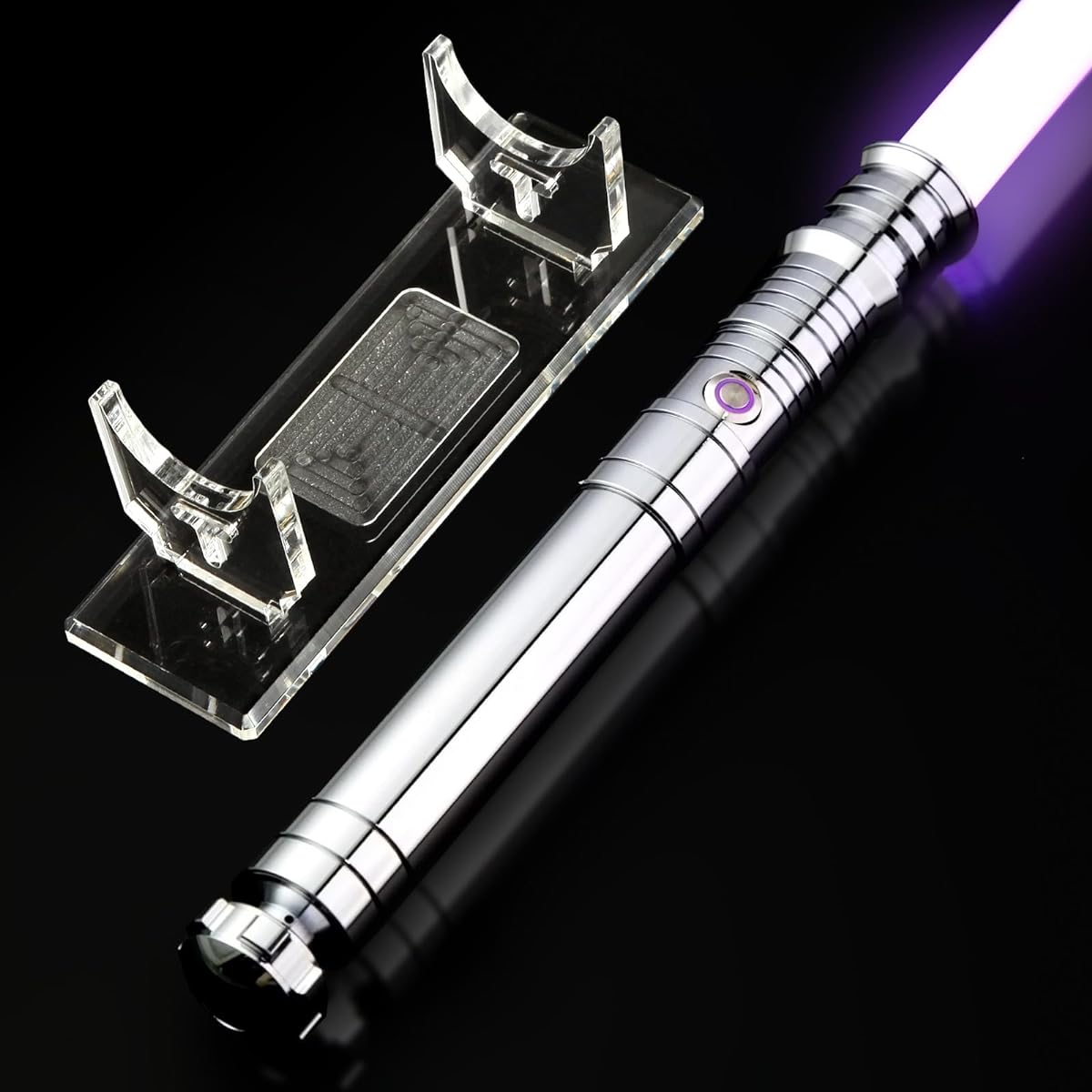 AthlChamp Motion Control Heavy Dueling Lightsaber for Adults, Dueling Lightsaber with Heavy Duty Metal Handle & Thick PC Blade & 10 Sound Fonts, 12 RGB Colors & Acrylic Saber Stand, Silver