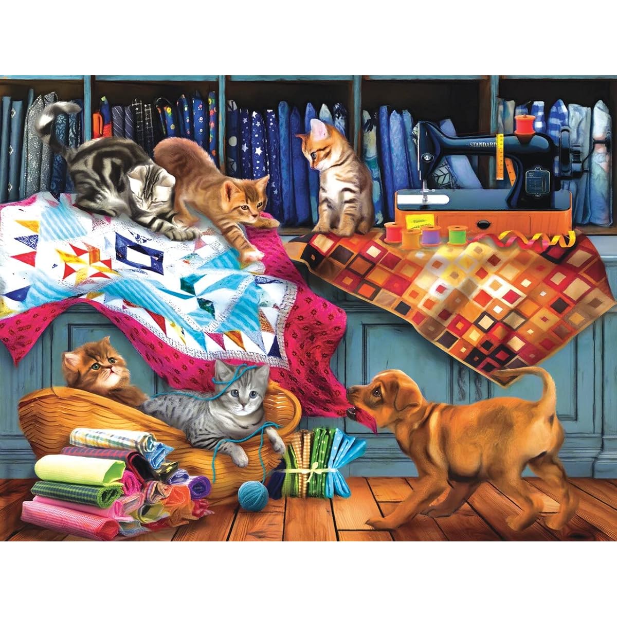 SunsOut Puzzle Quilting Room Prank Chief Artist Tom Wood 300 Piece Jigsaw Puzzle