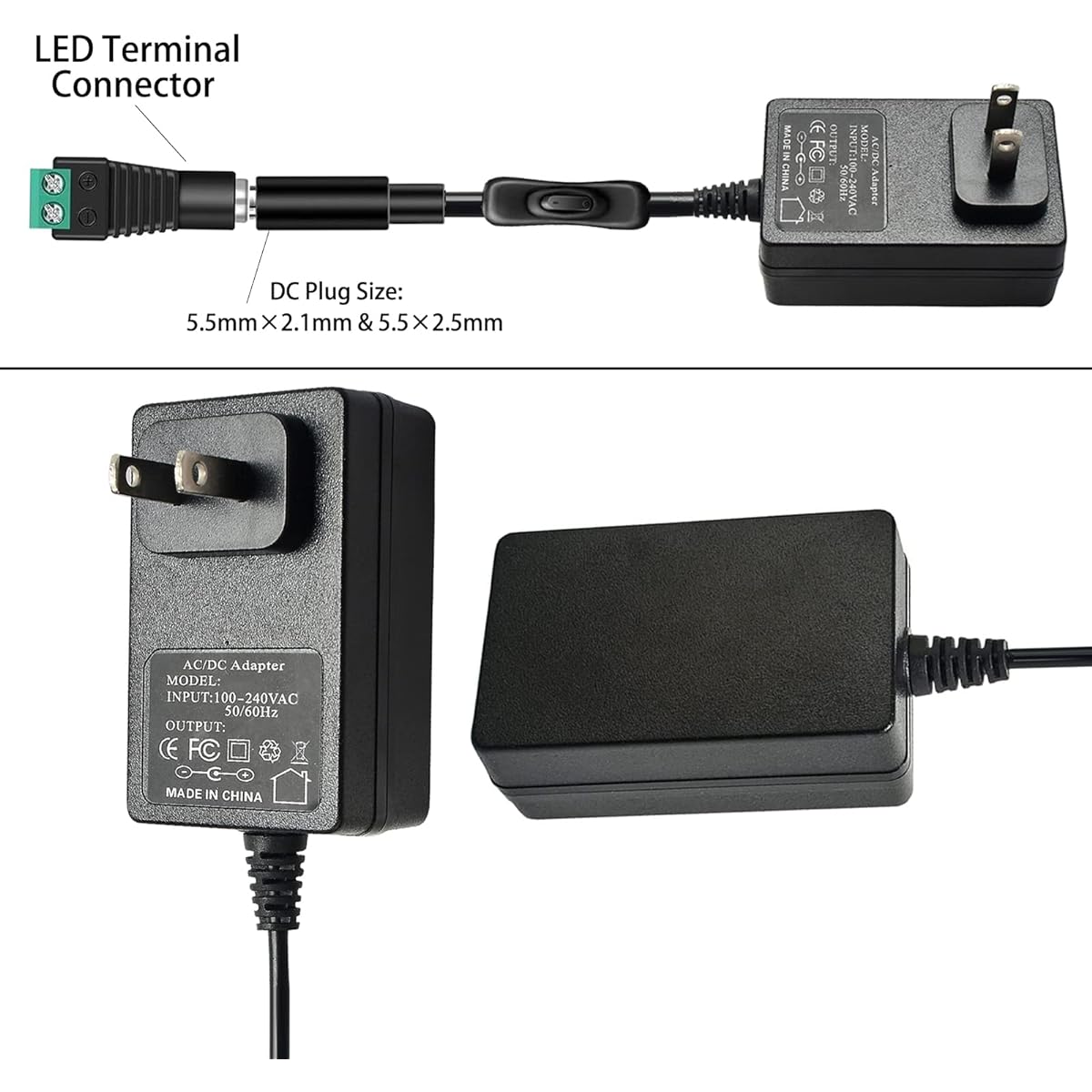 12V 2A 2000mA 24W Power Adapter Regulated Switching Power Cord 120VAC - 12VDC Transformer