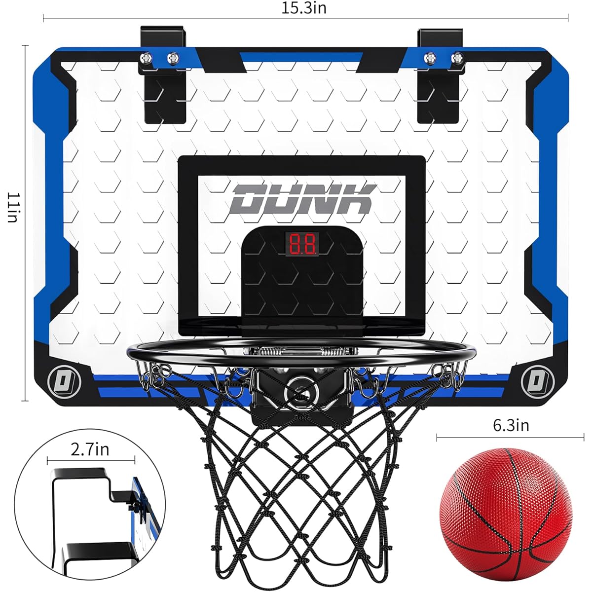 TEMI Indoor Basketball Hoop for Kids Indoor Door Hanging Mini Basketball Hoop with Electronic Scoreboard & 4 Balls Basketball Toy for 3 4 5 6 7 8 9 10 11 12 Year Old Boys