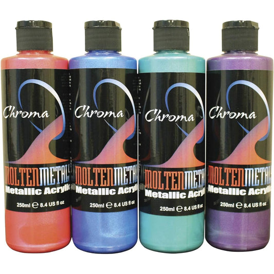 Chroma Paint Acrylic Molten Metal Bright Metallic 8 oz. Set of 4